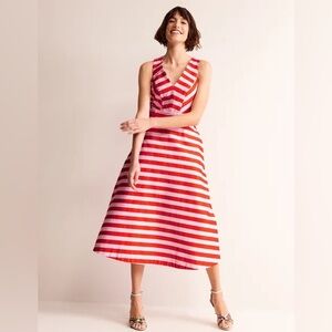 Boden Panelled Bodice Midi Dress in Fiesta and Orchid Pink, 8P